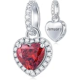 CHAWIN Birthstone Charms, 925 Sterling Silver Heart Dangle Charm, Sparkling CZ Compatible with Pandora Charm Bracelet, Necklace, Birthday Gifts for Women/Wife/Mother