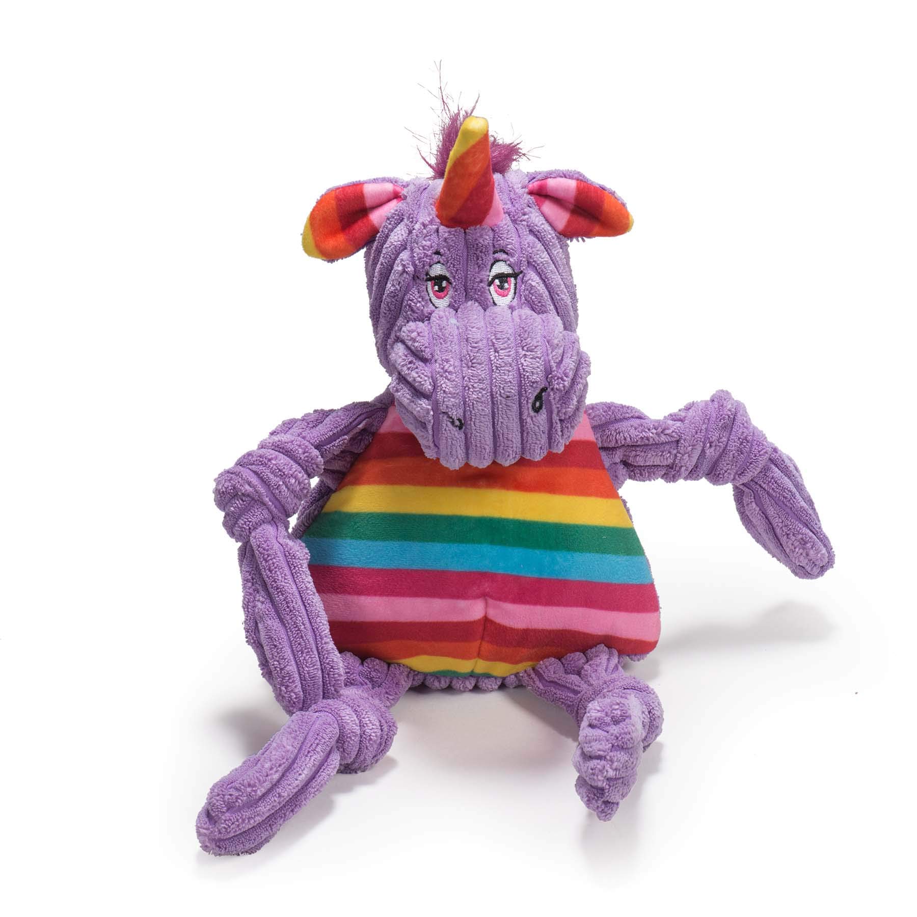HuggleHounds Plush Corduroy Durable Squeaky Knottie Dog Toyfor Aggressive Chewers, Unicorn, Large โ image 1