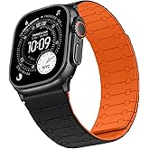 Sixmoat Double Sided Wearable Magnetic Band Compatible with Apple Watch Band 49mm 46mm 45mm 44mm 42mm for Men Women, Soft Silicone Strap for iWatch Ultra SE Series 11 10 9 8 7 6 5 4 3, Black-Orange
