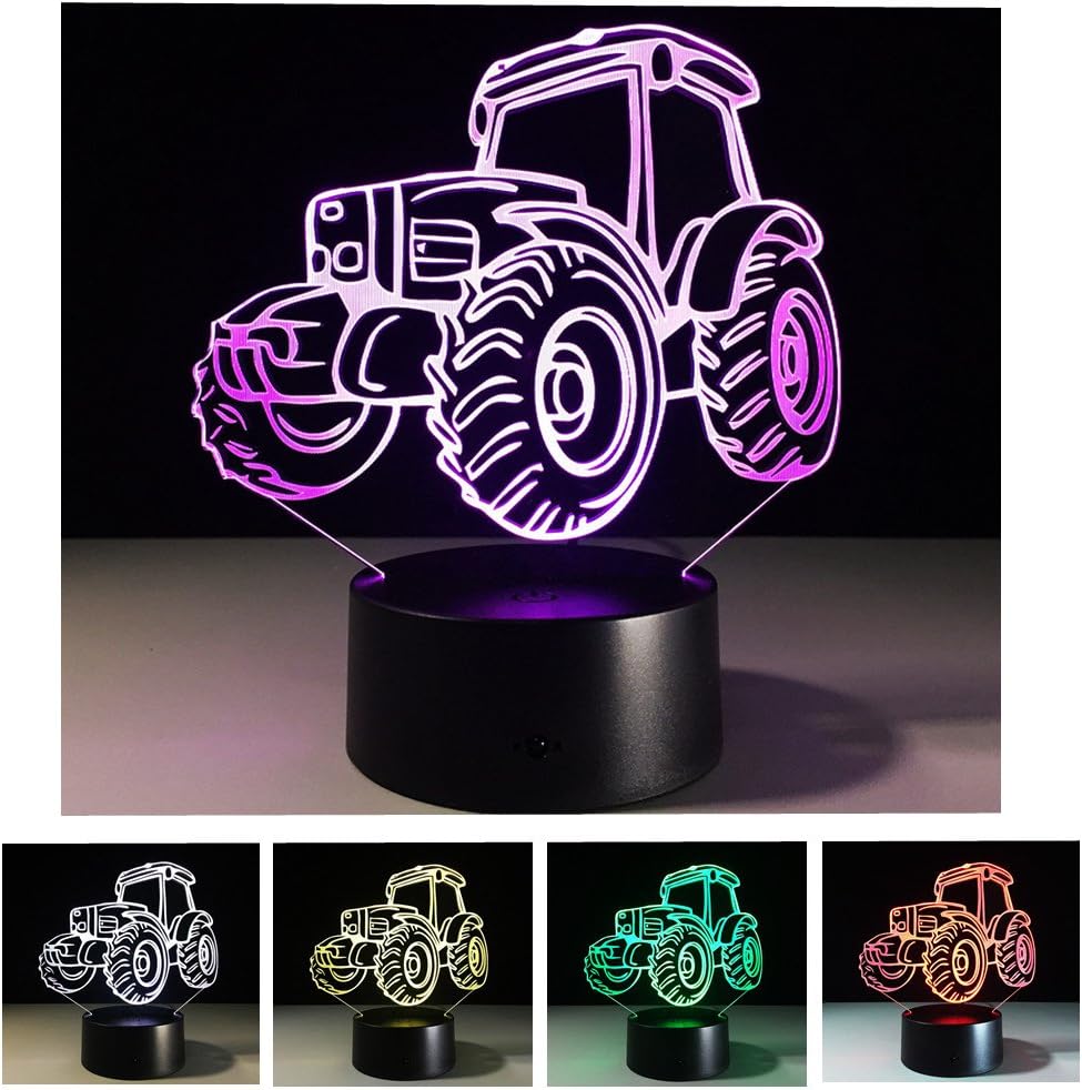 Multicolor Nightlights, 3D Nightlights 7 Colors Change Touch Control LED Night Lamp For Children and Friends （Tractor）