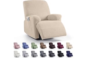 KinCam 3 Pieces Recliner Chair Covers, Stretch Reclining Chair Covers, Sofa Slipcovers Stripe Jacquard Recliner Covers Furniture Protector Covers with Elastic Bottom for Kids, Pets (Warm Beige)