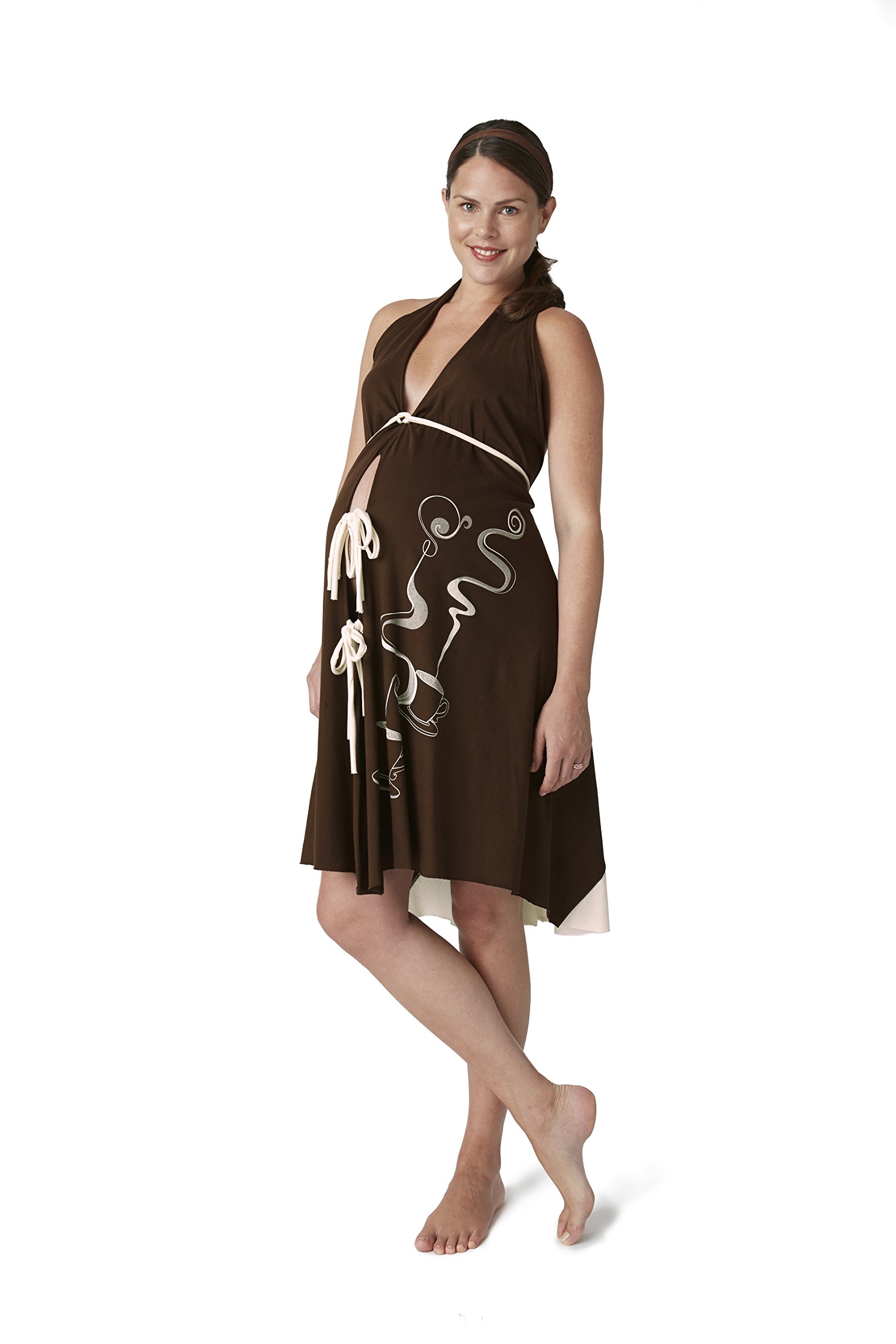 Pretty Pushers Cotton Jersey Labour Gown I Dream Of Coffee One Size (2-16 pre-pregnancy) Brown/Cream