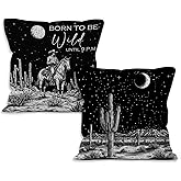 VRW Western Cowboy Throw Pillow Covers 18x18, Rustic Retro Western Cactus Desert Landscape Star Moon Decorative Pillow Covers for Home Bedroom, Cowboy Decor Accent Pillows Cover Pillowcases Set of 2