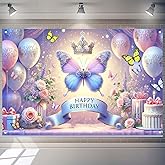 Ucsorve Happy Birthday Backdrop Butterfly Floral Theme Happy Birthday Banner 71x43.3 inch Reusable Party Decorations