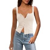 Panadila Womens Ribbed Square Neck Tank Top Summer Button Down Tanks Sleeveless Knit Tops Going Out Outfits