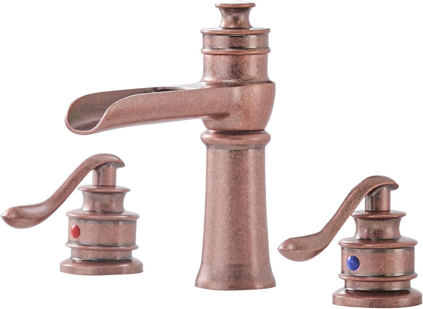 BWE Waterfall 2- Handle Widespread Bathroom Faucet 3 Holes Sink Faucets Deck Mount Copper
