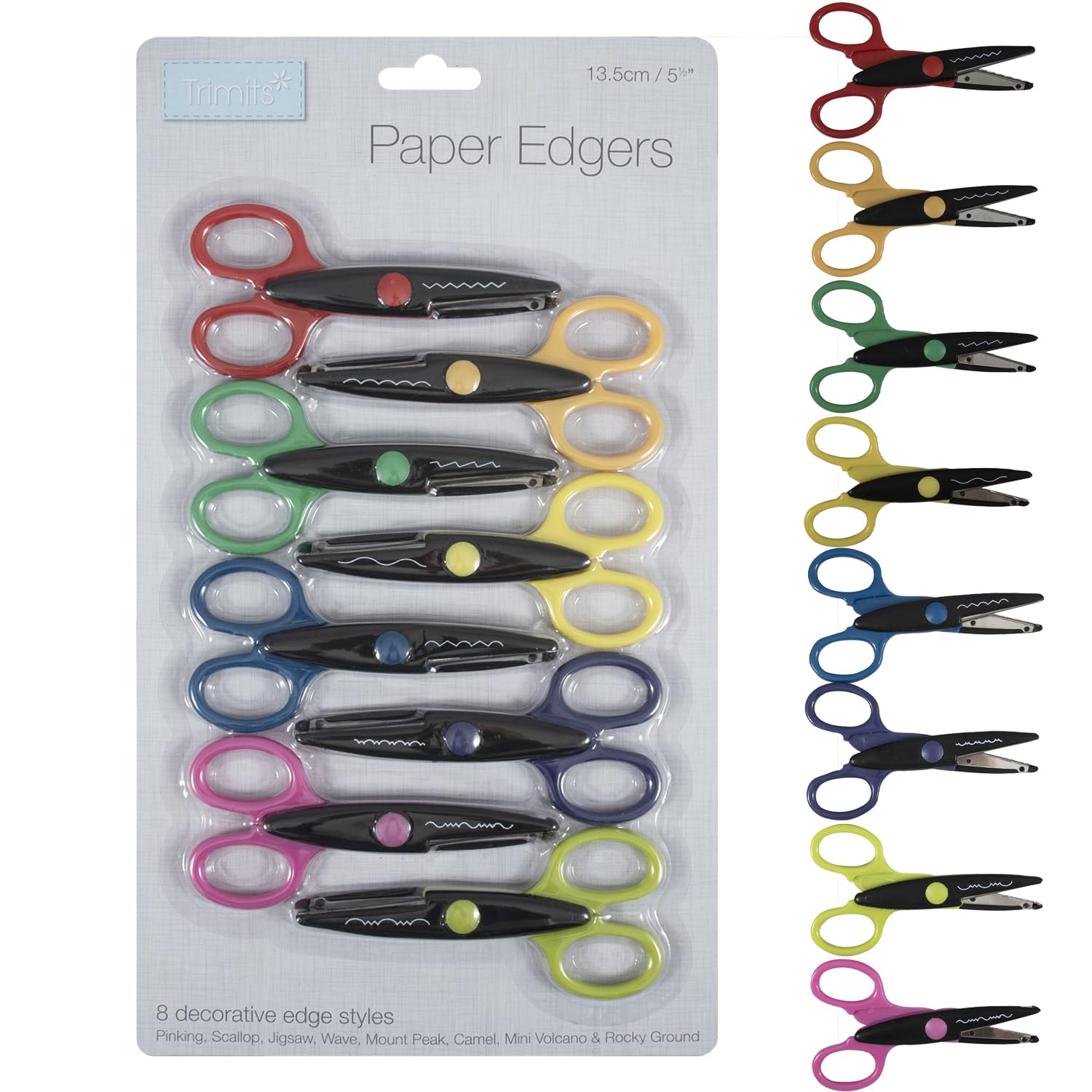 Trimits Kids Craft Scissor Pack - 8 Multicoloured Paper Edging Set, Pinking, Wave, Decorative, Card Making, Craft Activities, Art, Paper Crafts, Perfect for Teachers Parents and Creative Kids