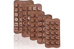 JOERSH 5PCS Silicone Chocolate Molds for Candy, Fat Bombs Snacks & Truffles, 9 Shapes 93 Cavities Candle Soap Wax Melts Mold (Square, Round, Heart, Star, Flower Shapes)