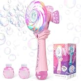 Britik Bubble Wands for Kid 4-8, Windmill Light Up Automatic Bubble Machine | Rechargeable, 2 Bubble Solution, Outdoor Party Birthday Toys for Kids, Gift for 3 4 5 6 7 8 Year Old Girls, Pink
