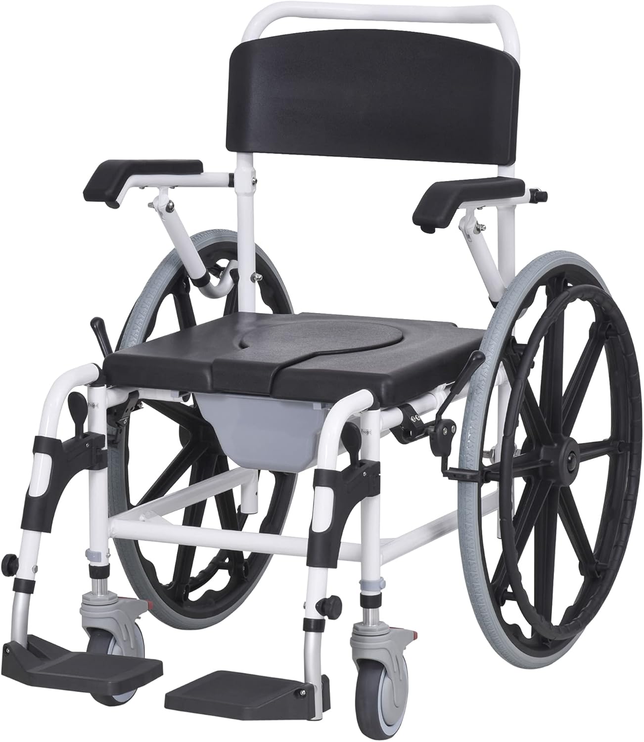HomCom Rolling Shower Wheelchair Bath Toilet Commode Bariatric with 24" Wheels, Detachable Bucket & Shower-Proof Design, Black: Health & Personal Care