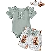 FOMOYUU Infant Baby Girl Summer Clothes Newborn Outfit Ruffle Sleeve Romper and Floral Print Short Pants Clothing Sets