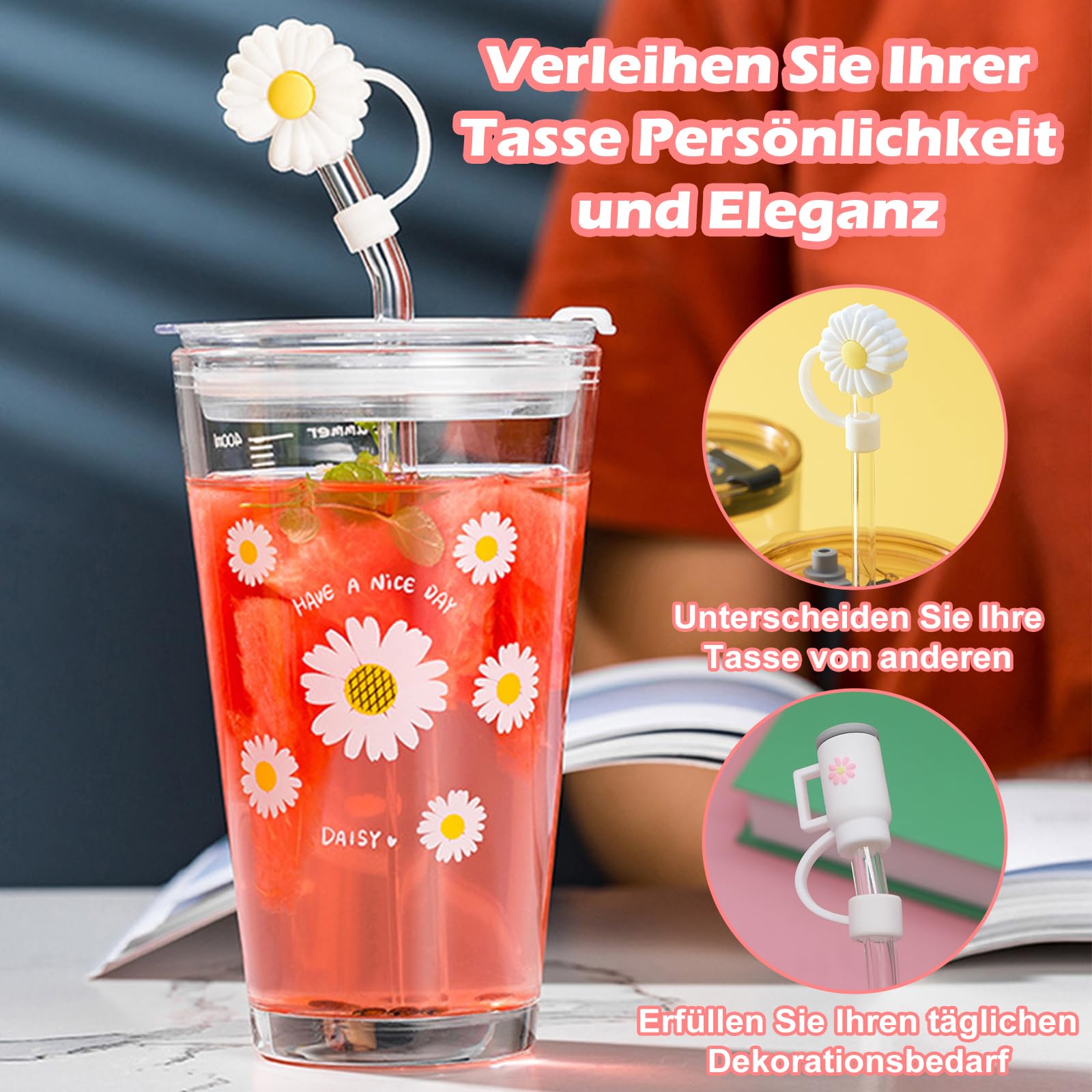 8Stück Strohhalm Abdeckung für Stanley Cup Zubehör, 10mm Staubdichte Silikonmaterial Strohhalm Zubehör, Strohhalme Abdeckung Accessories für Stanley Tumbler Zubehör 6