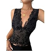 GORGLITTER Women's Lace Sheer Mesh Tops Y2K See Through Sleeveless Summer Going Out Country Concert Rave Tops Trendy