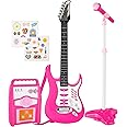 Best Choice Products Kids Electric Musical Guitar Play Set, Toy Guitar Starter Kit Bundle w/ 6 Demo Songs, Whammy Bar, Microphone, Amp, AUX, 2 Sticker Sheets - Pink