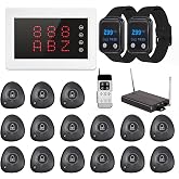 WNKRUN Restaurant Pager System 1200+Ft with 15 Portable Waterproof Buttons | 1 Display Receiver 2 Wrist Watches 1 Singal Amplifier 7 Alert Tones Wireless Calling System for Restaurant Cafe Church Clinic