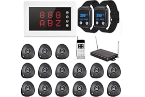 WNKRUN Restaurant Pager System Wireless Calling System 1200+ Feet with 1 Singal Amplifier/1 Display Receiver/2 Watch Pagers/15 Waterproof Call Buttons for Restaurant Cafe Church Clinic Hospital