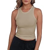 GEMBERA Womens Sleeveless High Neck Racerback Ribbed Knit Fitted Basic Cotton Cropped Tank Top