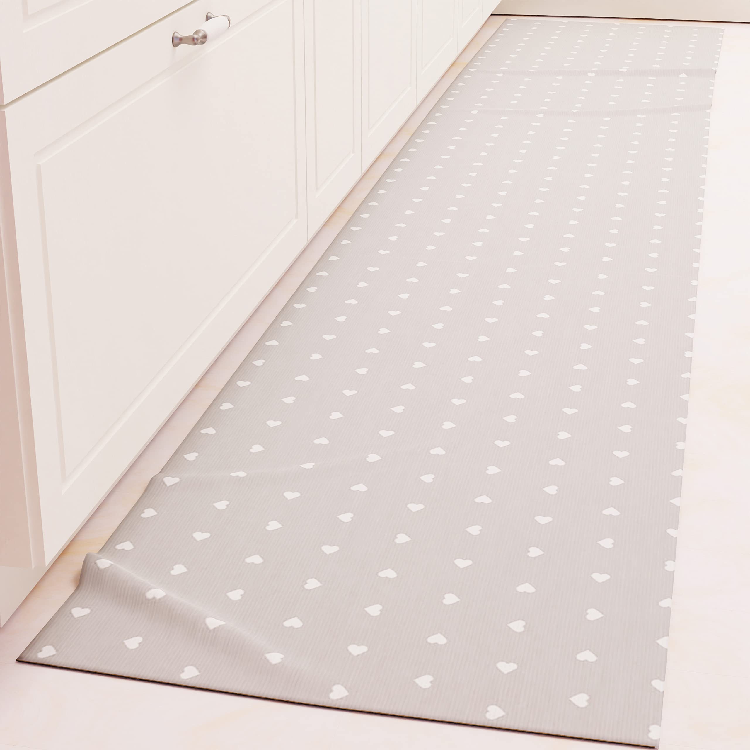 PETTI Artigiani Italiani - Kitchen Rug Runner Kitchen Non-Slip and Washable 52x340 cm Design Hearts Grey 100% Made in Italy