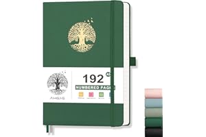 AHGXG Lined Journal Notebook for Women Men, A5 Hardcover Leather Journals for Writing, 192 Numbered Pages Daily Journal, College Ruled Notebook for Work, Travel, School, 5.7"×8.3" - Green