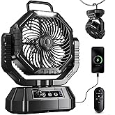HAWANA Portable Fan Rechargeable,20000mAh Camping Fan with 360° Airflow, Battery Powered Ventilador Recargable with Stepless Wind Speeds, 3 Timing, Hanging Hook for Camping, Tents, BBQ, Fishing-Black