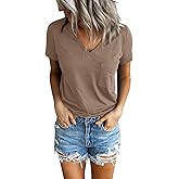 PGANDS Women's Summer Tops V Neck Short Sleeve T Shirts Casual Basic Loose Fit Tee