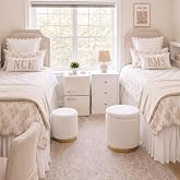 Vercraft 2 Pack Boucle Round Ottoman with Storage for Dorm,White and Gold | White Vanity Stool with Removable Lid Support 330lbs Padded Seat Footrest Stool for College Dorm Bedroom Living Room