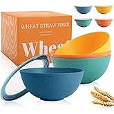 Perlapoc Wheat Straw Bowls Set with Lids, Unbreakable 40 OZ Cereal Bowls Set of 4, Salad Container for Lunch, Microwave & Dishwasher Safe Bowl Set for Kitchen, Picnic, RV, Camping, Multi