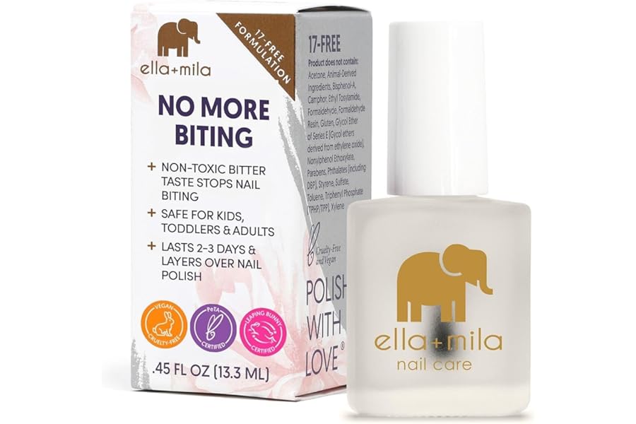 ella+mila No More Biting Nail Polish – Bitter Taste Nail Biting Treatment for Kids & Adults – Stop Thumb Sucking Deterrent – Finger Biter Prevention (0.45 fl oz)
