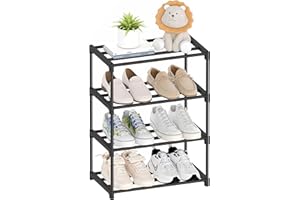 Autonomier 4 Tier Small Shoe Rack, Narrow Stackable Shoe Shelf for Kids Toddler Adult, Lightweight Shoe Rack Stand for Closet