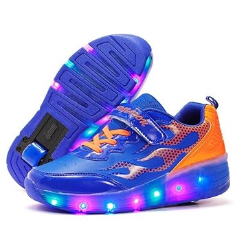 Magic Shoes Unisex Kinder Mode LED Schuhe mit Rollen Drucktaste Einstellbare Skateboardschuhe Outdoor Gymnastik Turnschuhe