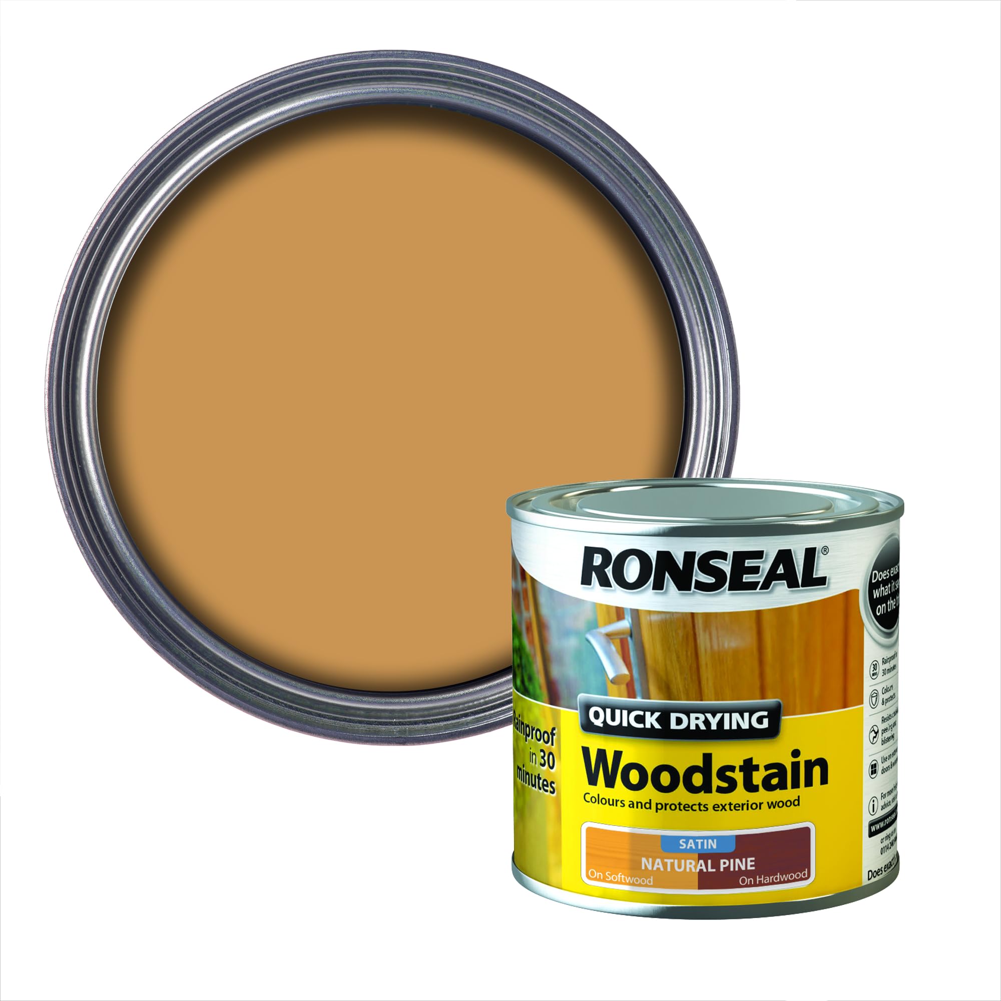 Ronseal QDWSNP250 250 ml Satin Finish Quick Dry Woodstain - Natural Pine