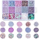 CRAFTYMELODY 136G Assorted Purple Theme Beads 15 Style Mixed Shape Seed Tube Loose Spacer Beads Bulk for Jewelry Making Accessory Supplies DIY Craft Necklace Bracelet Dangle Earring Ankle