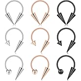 Longbeauty 16G Spike Septum Rings Horseshoe Nose Rings Hoops Rook Daith Helix Tragus Cartilage Earrings Stainless Steel Lip Rings Septum Piercing Jewelry for Women Men