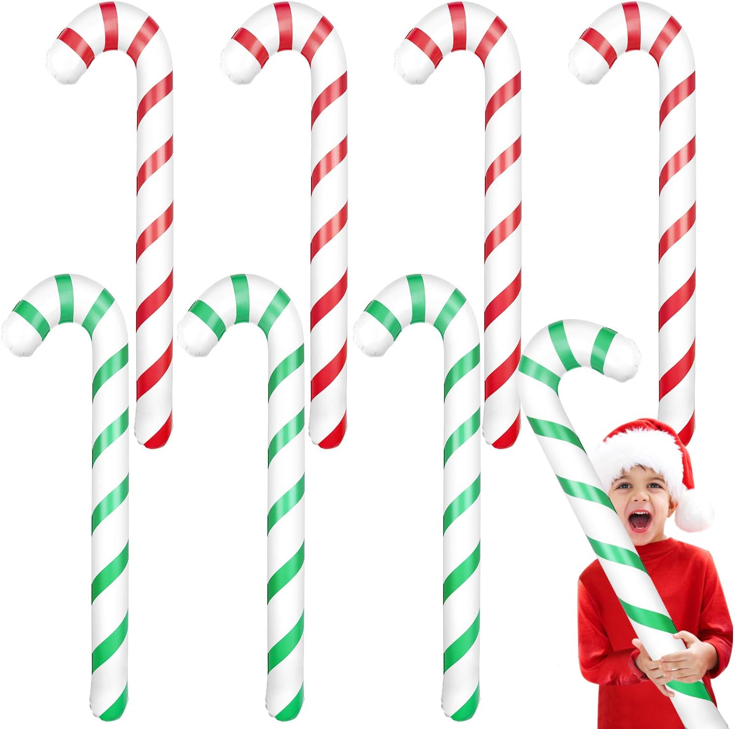 ASTARON 8 Pack 35" Inflatable Christmas Candy Canes for Party Decorations Jumbo Candy Canes for Outdoor Holiday Decorations Christmas Party Supplies