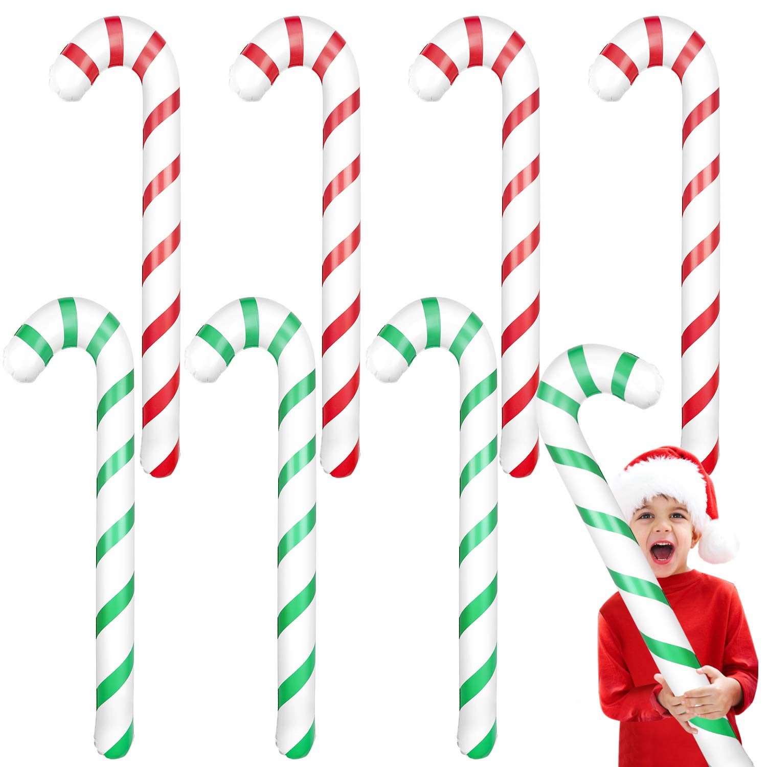 ASTARON 8 Pack 35" Inflatable Christmas Candy Canes for Party Decorations, Jumbo Candy Canes for Outdoor Holiday Decorations, Christmas Party Supplies