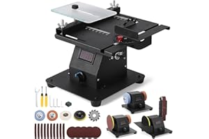 YUTESIRI Mini Multi-functional Table Saw,0-90° Adjustable Belt Sander,Mini Table Saw for Crafts,Voltage LED Display and 10 Sanding Belts,Dual Bench Grinder 4 in 1 Machine with 7 Levels of Speed Adjustment