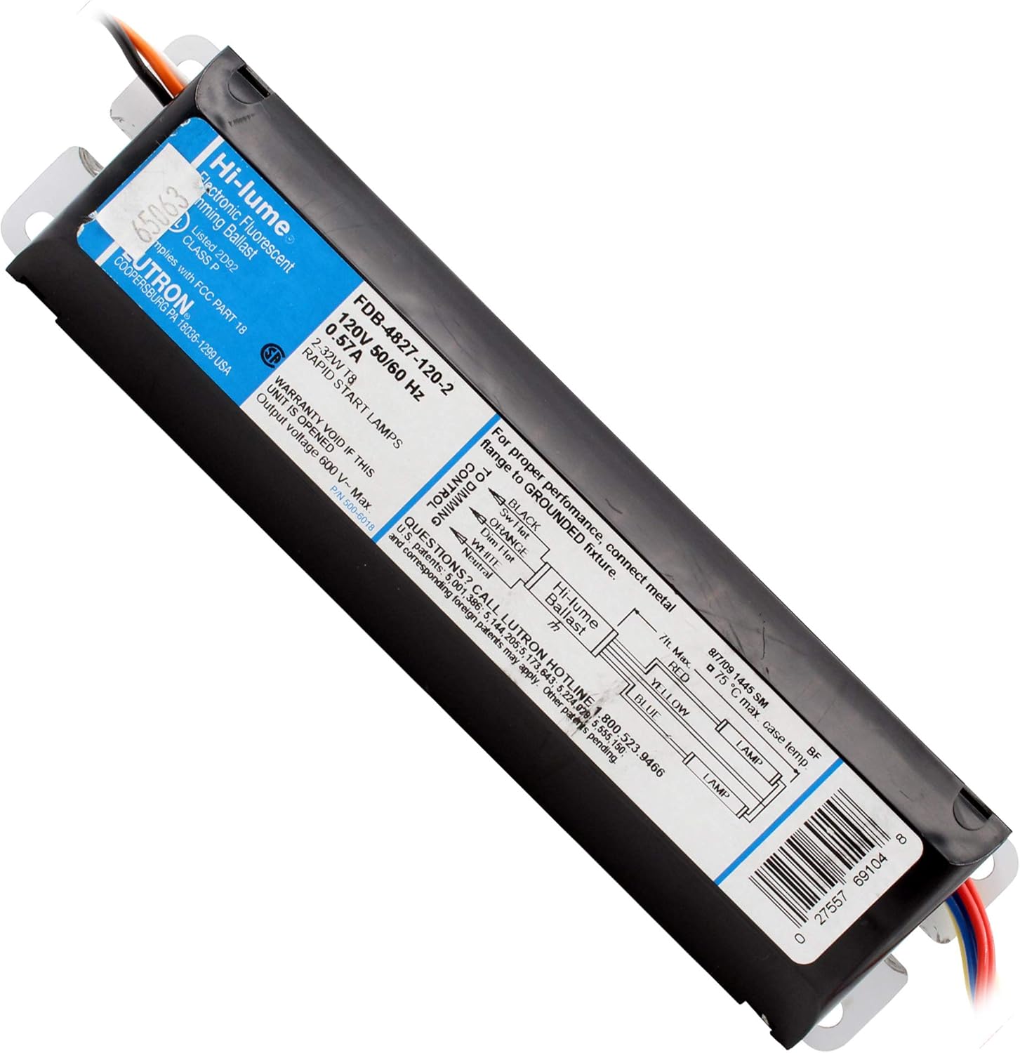 Lutron FDB48271202 Fluorescent Dimming Ballast, 2Lamp, 32W T8