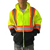 NY GOLDEN FASHION Hi Vis High Visibility Reflective Construction Work Fleece Hoodie Sweatshirt Jacket With Hood