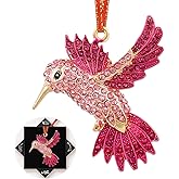 FurniGift Hummingbird Christmas Ornaments - Pink Hummingbird with Rhinestones Ornaments for Hanging Christmas Tree,Keepsake Gifts for Bird Lovers
