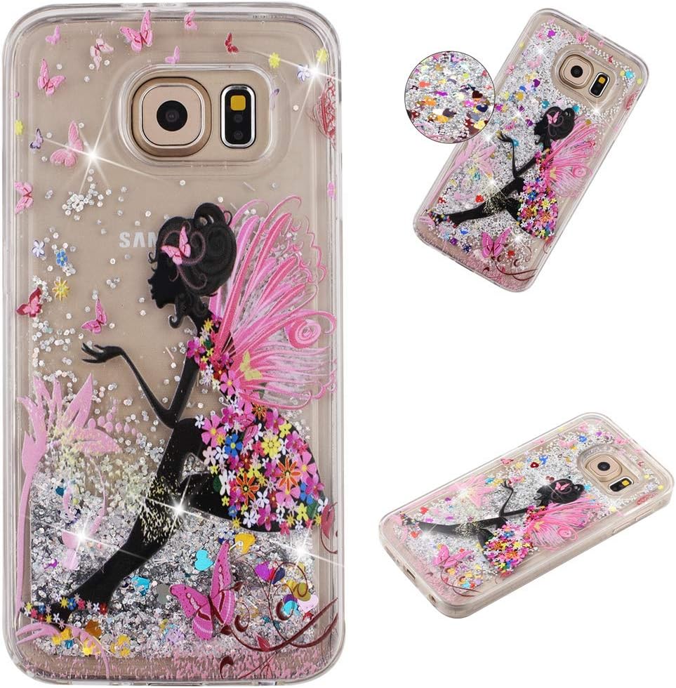 Miagon Liquid Silicone Case for Samsung Galaxy S7,Soft Glitter Shockproof Cover Floating Bling Sparkle Shiny Quicksand Liquid Clear Protective Case Phone Case Cover-Butterfly Girl