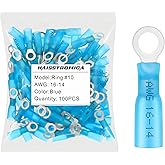 haisstronica 100pcs #10 Blue Marine Grade Heat Shrink Ring Connectors,16-14 Gauge Tinned Red Copper 0.7mm Ring Terminals Conn