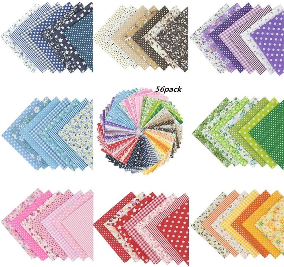 56pcs 10" x 10"Cotton Fabric Squares Material Quilting Sewing Floral Precut，Floral Printed top Cotton Fabric Bundle precut Fabric。