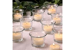 LETINE 24pcs Clear Tealight Candle Holder & 24pcs White, Smokeless, Unscented Soy Wax Tea Candles - Votive Candle Holders, Tea Lights Candles for for Christmas Decorations,Weddings Decor