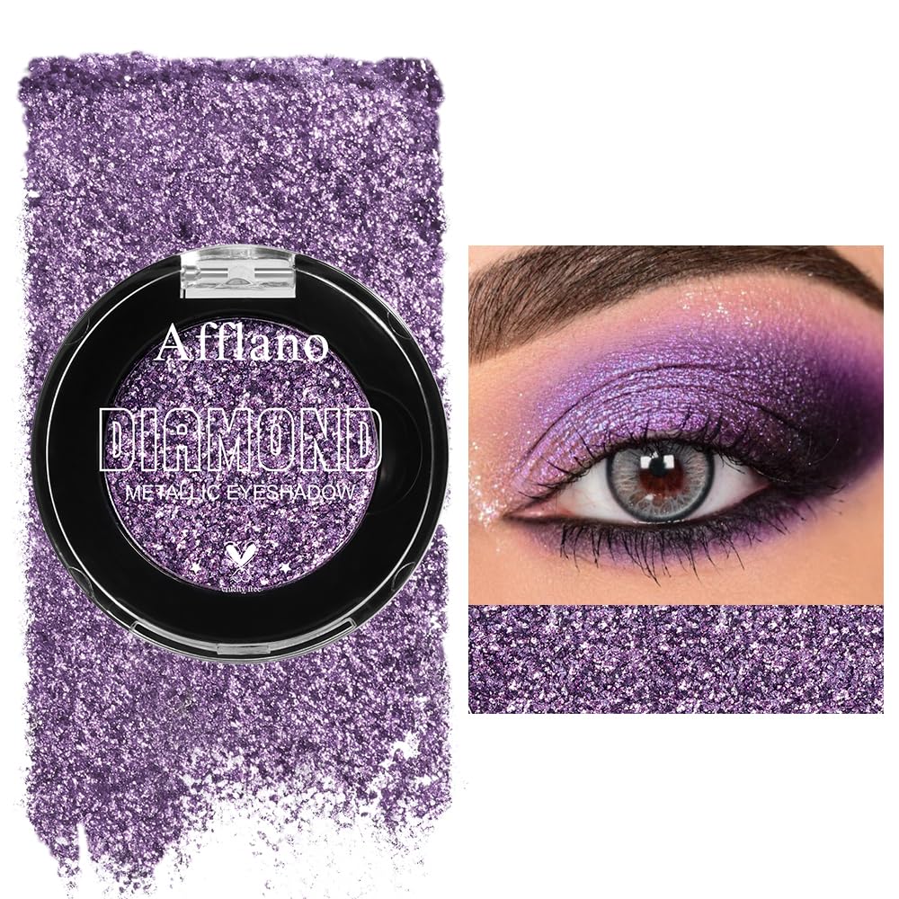 Purple Glitter Eyeshadow, Metallic Single Violet Eyeshadow Makeup, Highly Pigmented Waterproof Long Lasting, Sparkle Eye Shadow for Highlighter Make up, Festival, Daily, Vegan &Talc Free #07H