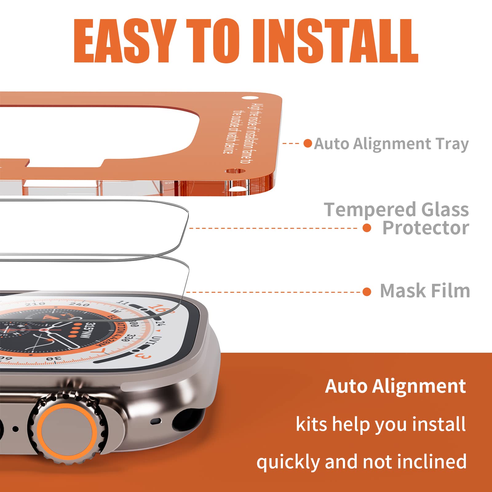 Smiling 3 Pack Screen Protector Compatible with Apple Watch Ultra 3 (2025)/ Ultra 2 /Ultra 49mm and Auto-alignment Installation Frame, Anti-Scratch Tempered Glass Screen Protector, Bubble Free, Touch Sensitive