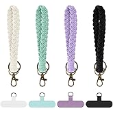 oruola 4pcs Cellphone Wrist Strap, Braided Rope Phone Lanyard Wrist, Boho Phone Wristlet Strap with 4pcs Tether Tab, Handmade Wristlet Lanyard, Keyring Holder for Women Men