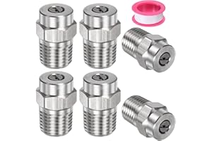 M METERXITY 6 Pack Surface Clean Tips - 25 Degree 1/4" NPT Male Pressure Washer Nozzles Cleaner Nozzle Replacement, Stainless Steel with Sealing Tape, Apply to Water Guns (1.382mm Orifice)