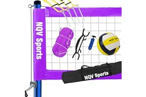 NQV Professional Portable Outdoor Volleyball Net Set with Adjustable 3 Levels Height Steel Poles, Anti-sag System,Volleyball,Pump,Boundary Line and Carrying Bag for Backyard