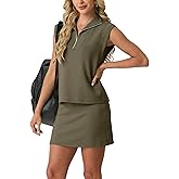 GRECERELLE Women's 2026 Summer 2 Piece Skort Sets Cap Sleeve Zip Collared Top Matching Tennis Skirt with Pockets for Athletic