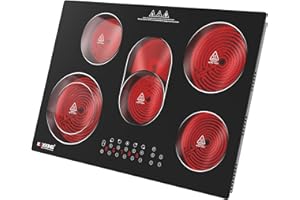 KOXKING 30 Inch Electric Cooktop 5 Burners, 8500W Built-in Radiant Ceramic Stove Top with Dual Expandable Heating Zone, Touch Control 9 Power Levels, Timer & Child Lock, Hard Wired 220-240V